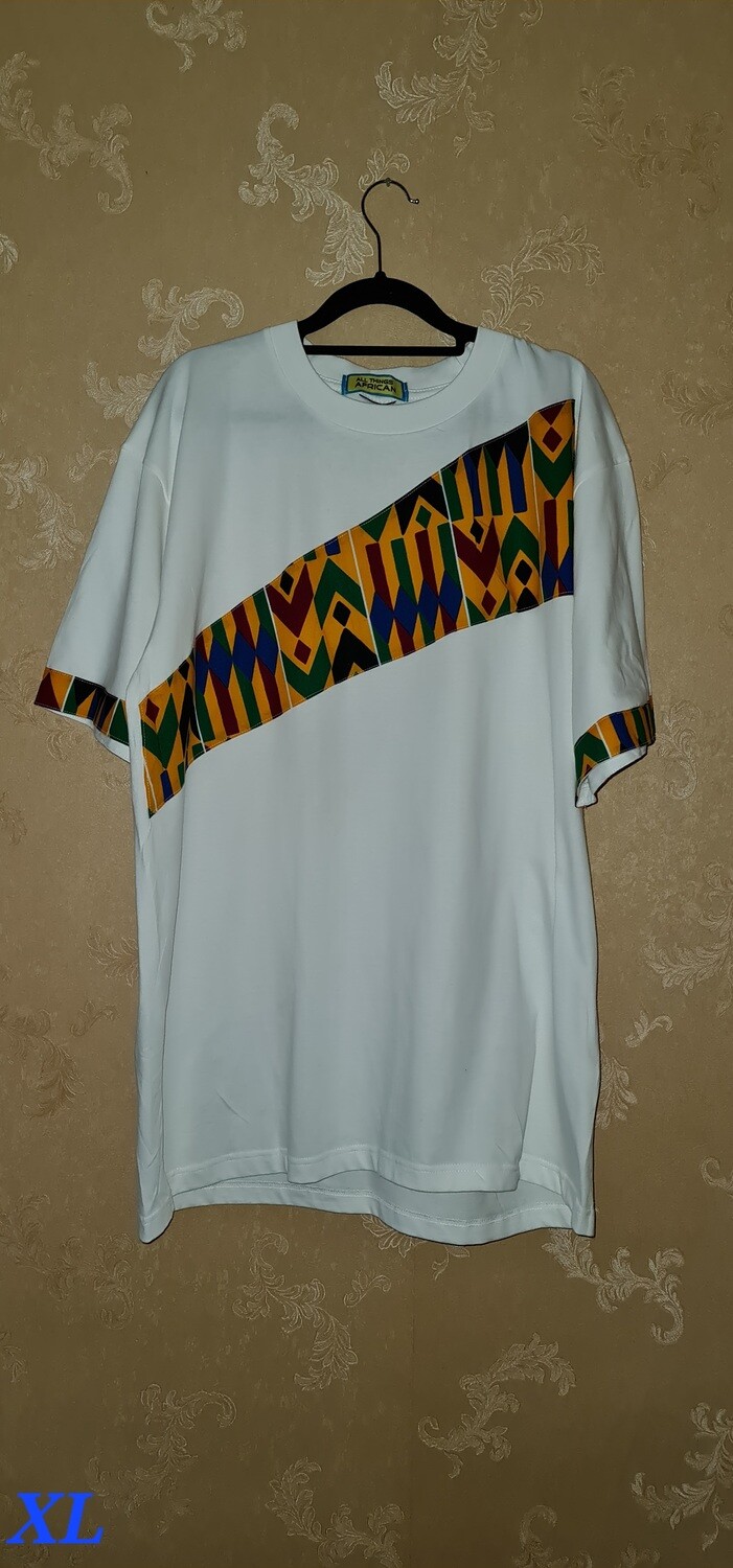 African Print T-Shirt - Jipe White Mix - Size XLarge
