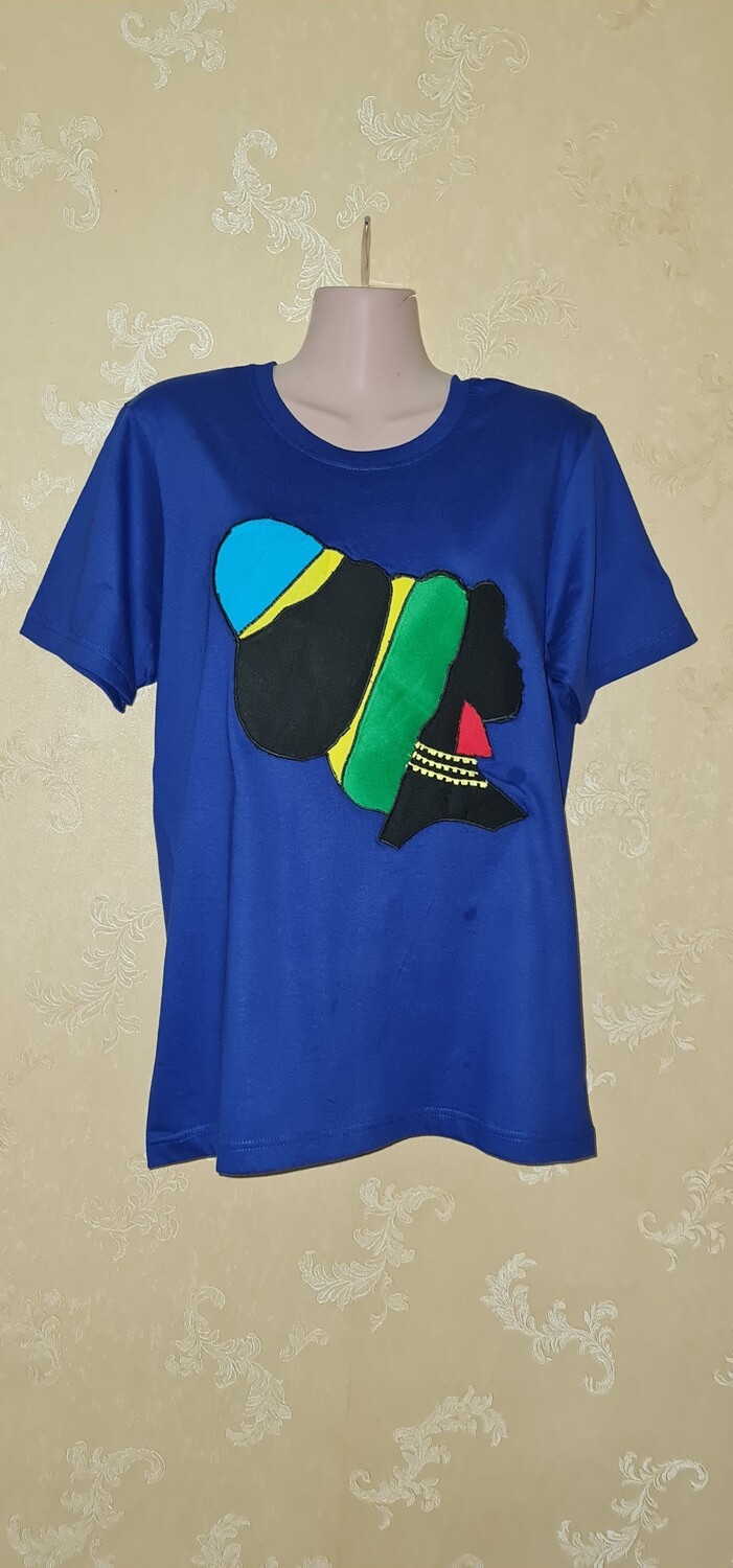 African Print T-Shirt - Mwana Africa - Blue - Size Medium