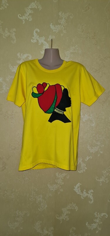 African Print T-Shirt  - Yellow - Size Medium - Mwanahawa