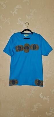 African Print T-Shirt - Uzuri - Light Blue - Size Medium