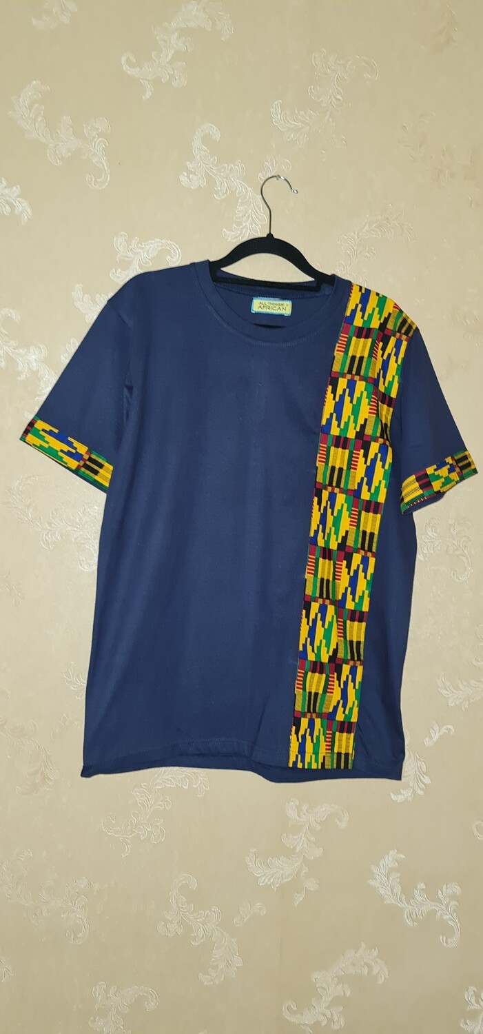 African Print T-Shirt - Kente - Dark Blue - Size Medium