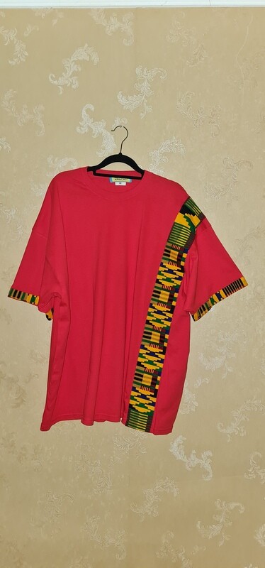 African Print T-Shirt - Kente - Red - Size 3X Large