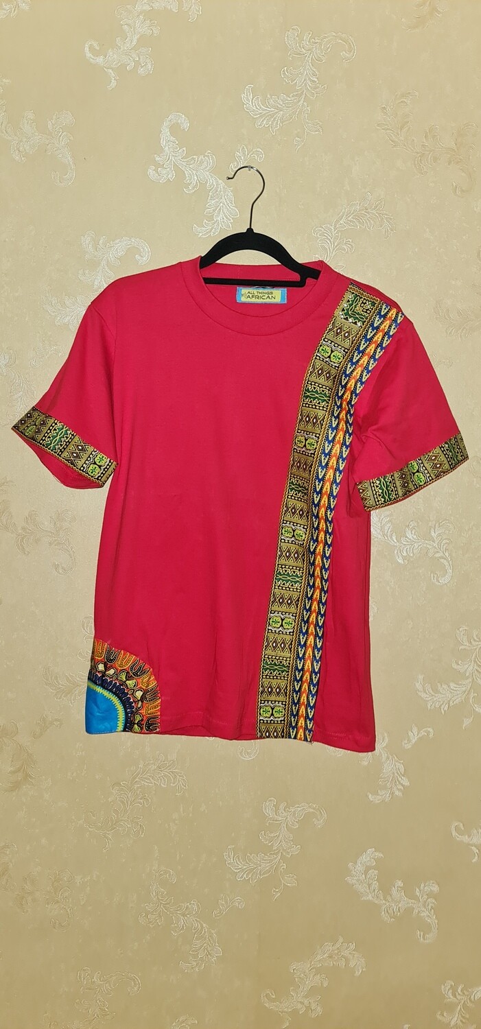 African Print T-Shirt - Imani - Red - Size Medium