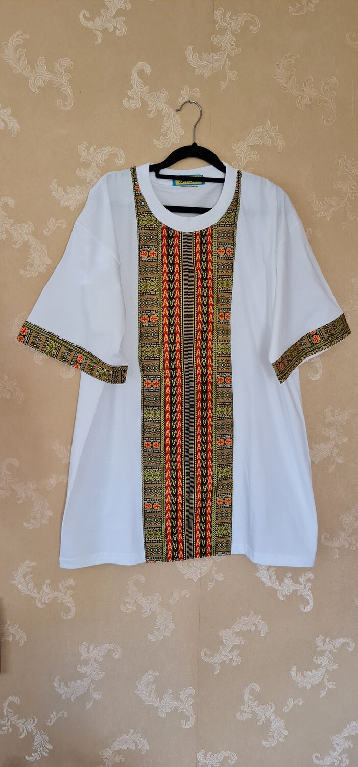 African Print T-Shirt - Zuri - White - Size XLarge