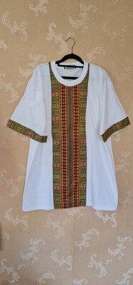 African Print T-Shirt - Pana - White - Size XLarge