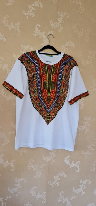 African Print T-Shirt - Pako - White - Size XLarge