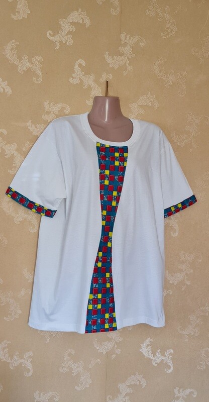 African Print T-Shirt - Zuri - White - Size XLarge