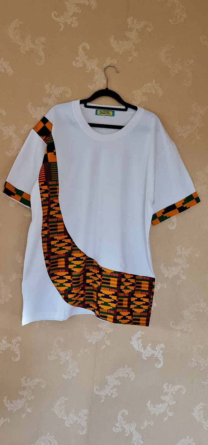 African Print T-Shirt - Kwetu - White - Size XLarge