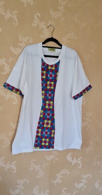African Print T-Shirt - Asanti - White - Size XLarge