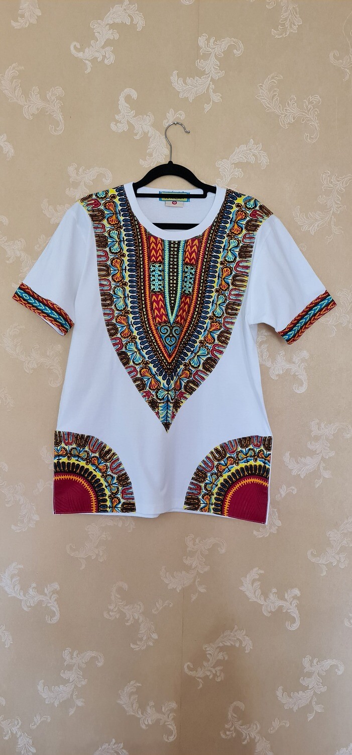 African Print T-Shirt - Wangari - White - Size Medium