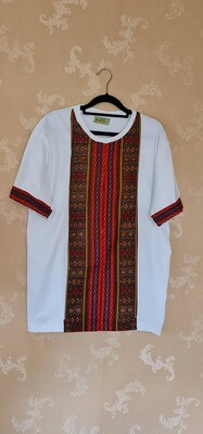 African Print T-Shirt - Asanti - White - Size Large