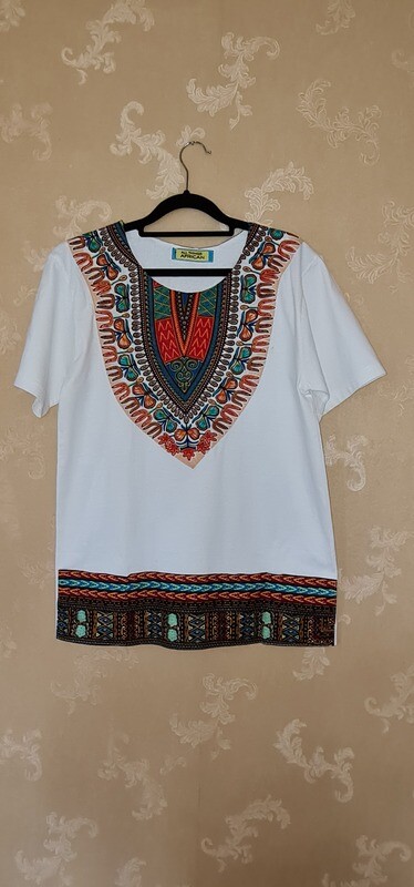 African Print T-Shirt - White Mix - Small/Medium size - Kaila