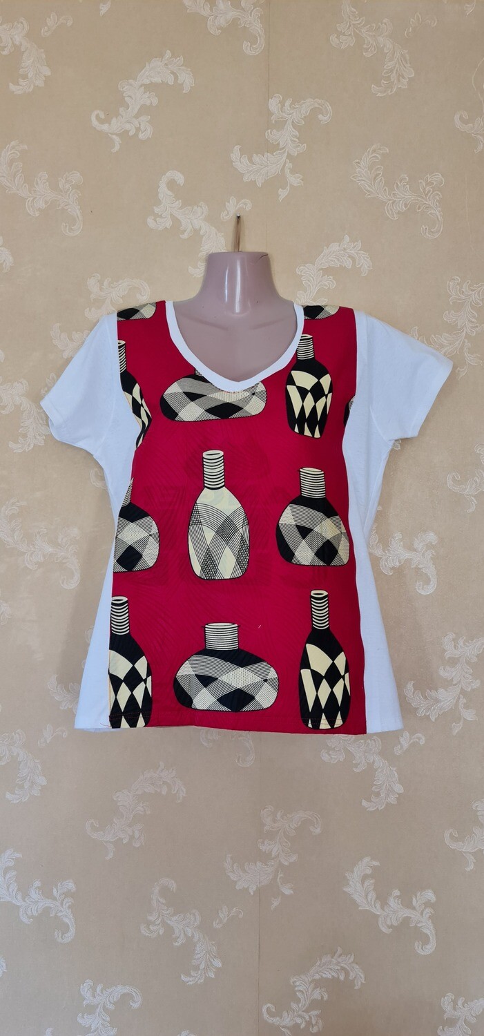 African Print T-Shirt - Mitungi - White Mix - Size Medium