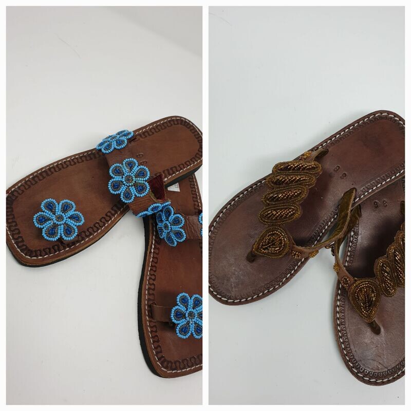 Unique Hand Beaded Sandals x 2 Pairs