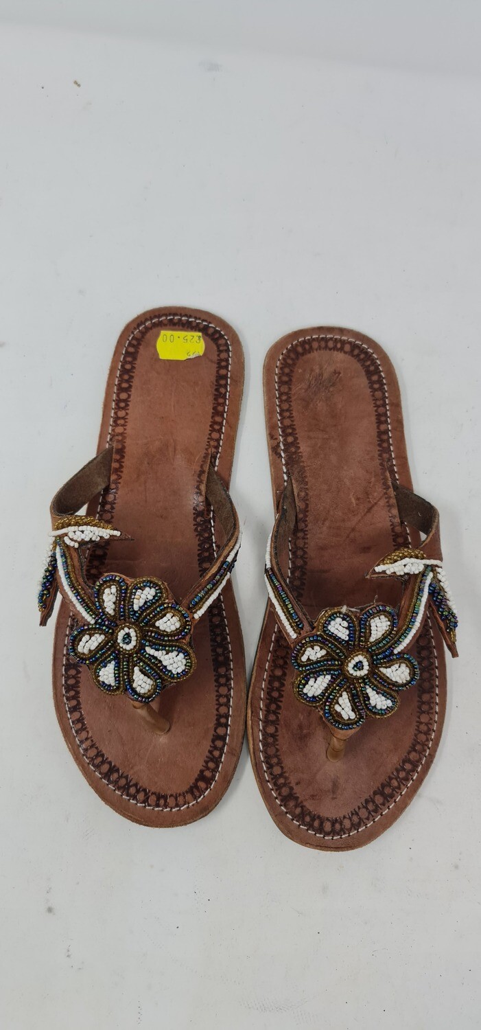 Unique Hand Beaded Floral Pattern Leather Sandals