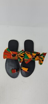 Unique Kente Pattern and Leather Mix Sandals