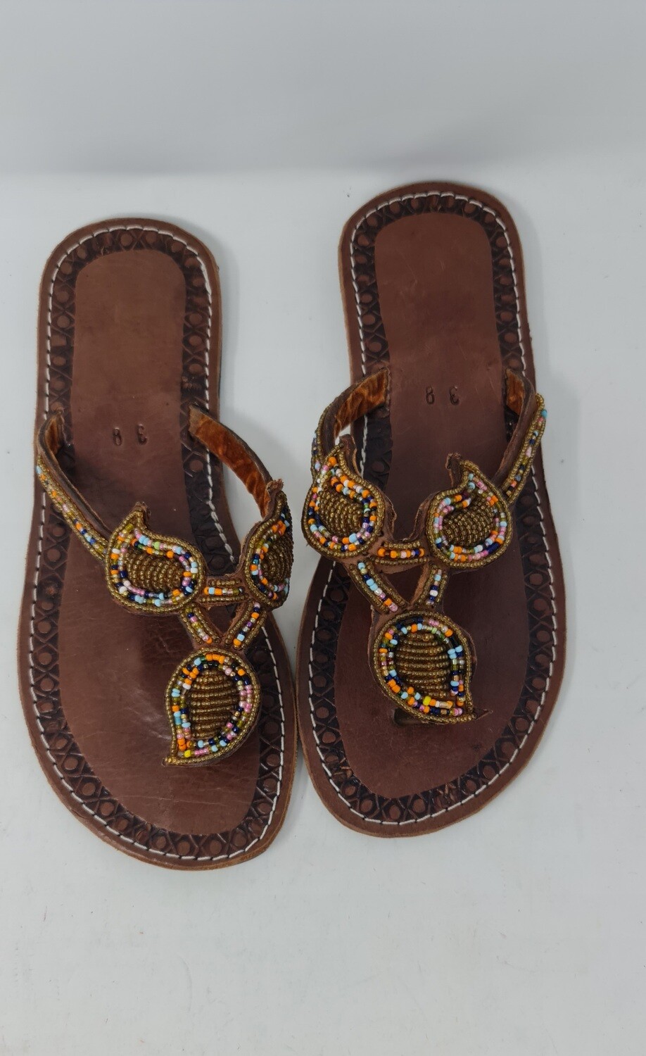 Unique Hand Beaded Leather Sandals, Size: 38