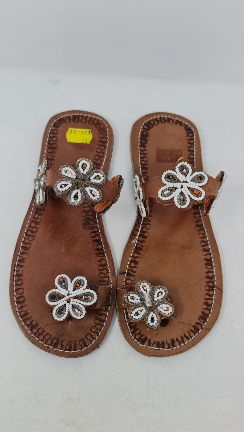 Unique Hand Beaded Leather Sandals - Floral