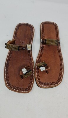 Unique Hand Beaded Leather Sandals - One Toe