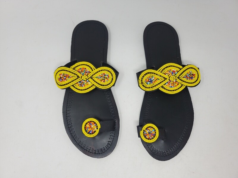 Beautiful Hand Beaded Leather Sandals - One Toe