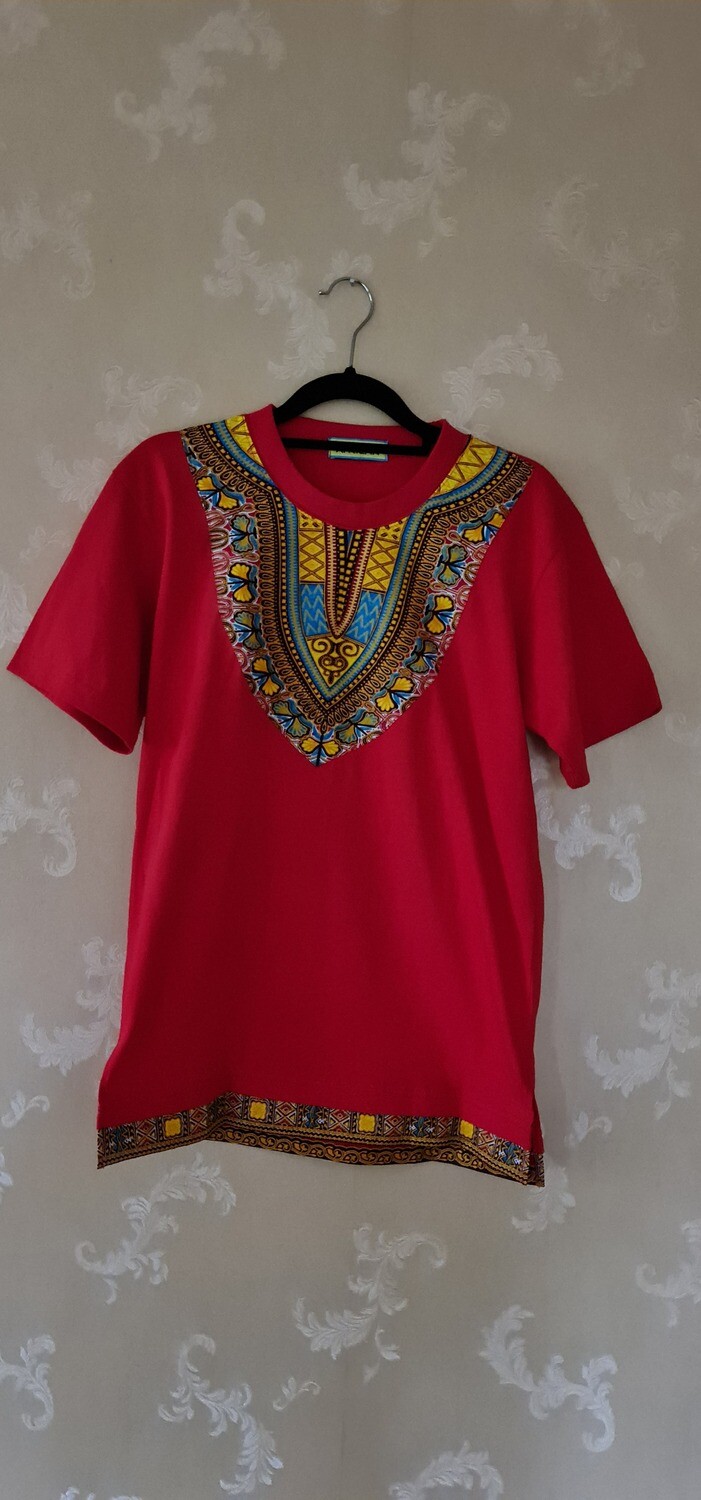 African Print T-Shirt - Red Mix