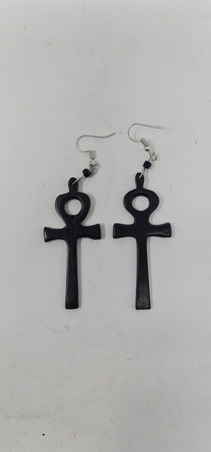 Wood Earrings - Handcrafted - Ankh