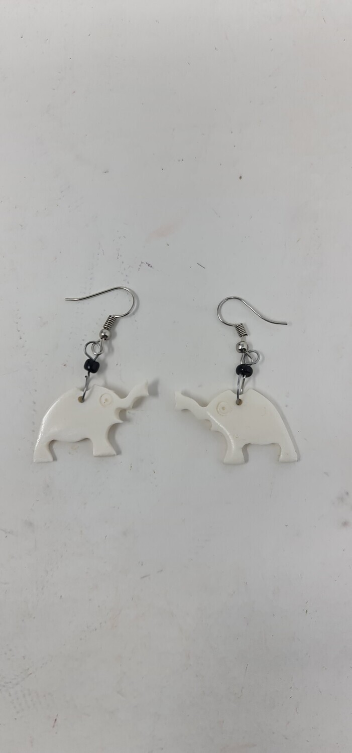Elephant Carved Cow Bone Earrings - 5cm