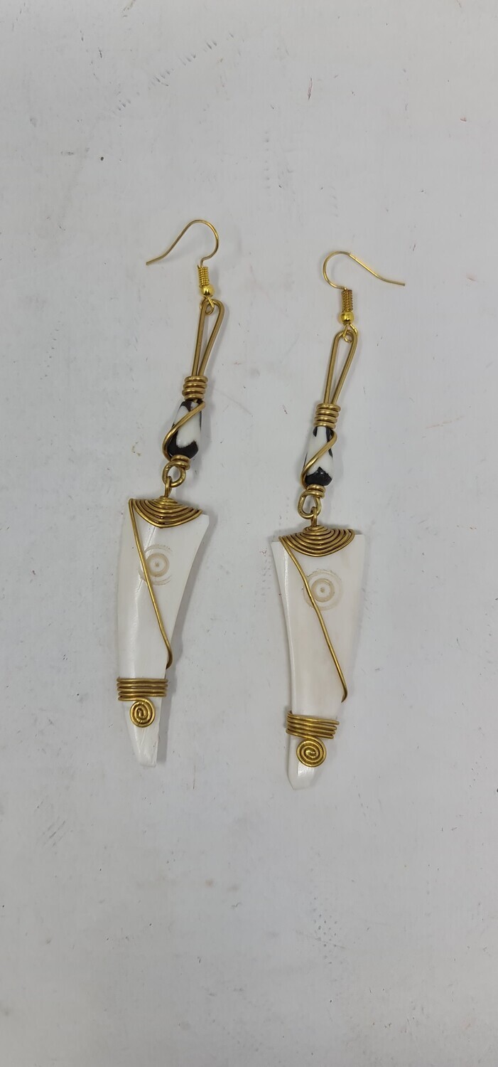 Hand Carved Elegant Cow Bone Earrings - 10cm