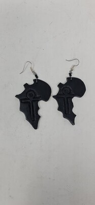Ebony Wood Earrings - Handcrafted - Map of Africa Ankh