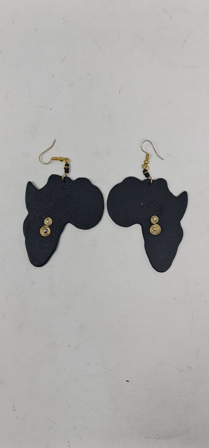 Wooden Africa Map Earrings - Size 8cm - Black