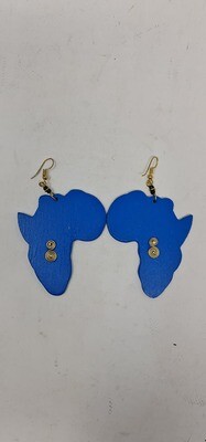 Wooden Africa Map Earrings - Size 8cm - Blue