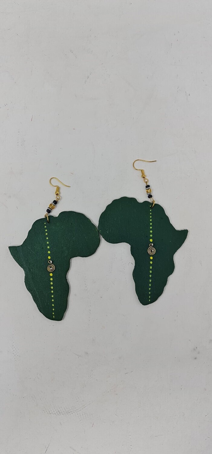 Wooden Africa Map Earrings - Size 11cm - Green