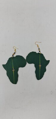 Wooden Africa Map Earrings - Size 11cm - Green