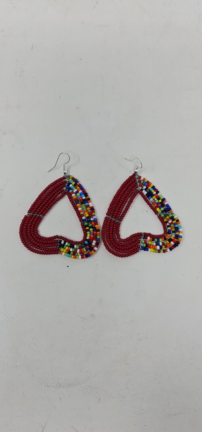 Elegant Handbeaded Heart Shaped Earrings - Red Mix - 6cm