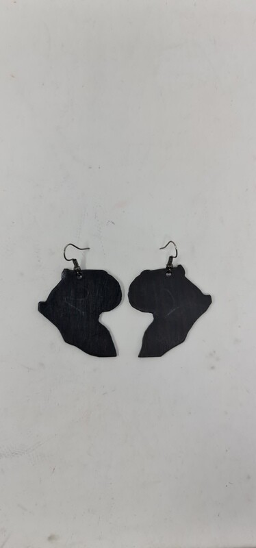 Wooden Africa Map Earrings - Size 4.5cm - Black