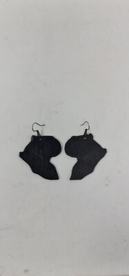 Wooden Africa Map Earrings - Size 4.5cm - Black