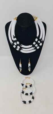 Necklace Set With 3 Bangles and Matching Earrings - White Mix