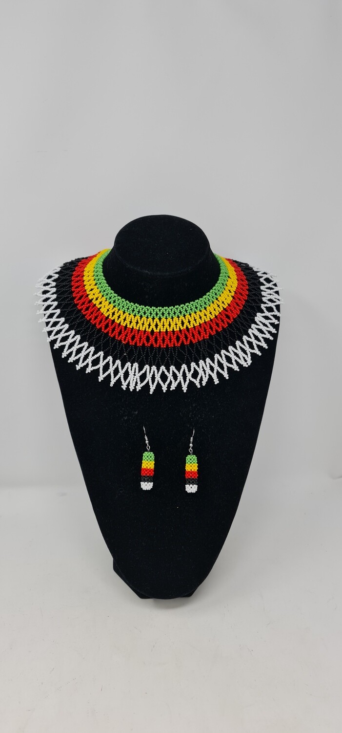 Handbeaded Necklace and Earrings Gift Set - Zimbabwe Flag Colours