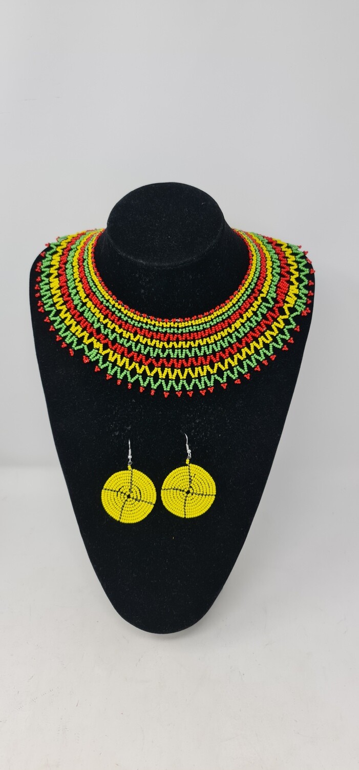 Handbeaded Necklace and Earrings Gift Set - Yellow Mix