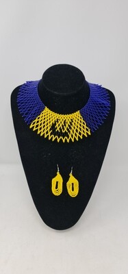 Handbeaded Necklace and Earrings Gift Set - Barbados Flag Colours