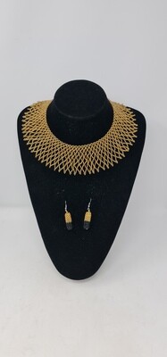 Handbeaded Necklace and Earrings Gift Set - Gold