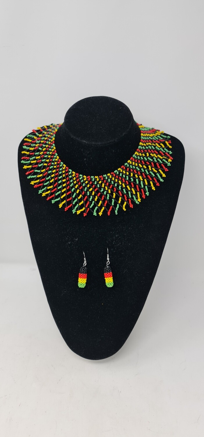 Handbeaded Necklace and Earrings Gift Set - Multi Colours