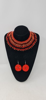 Handbeaded Necklace and Earrings Gift Set - Red Mix