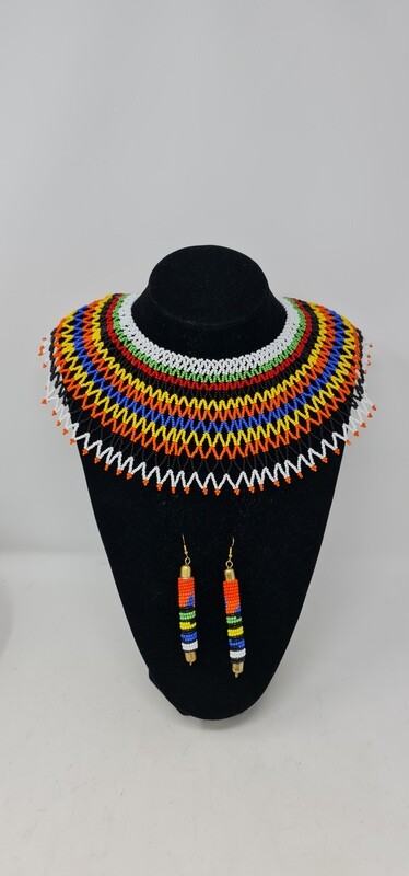 Handbeaded Necklace and Earrings Gift Set - Mix Colours