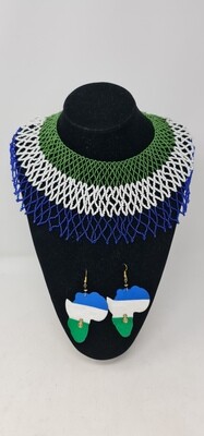 Handbeaded Necklace and Earrings Gift Set - Sierra Leone Colours