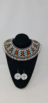 Handbeaded Necklace and Earrings Gift Set - White Mix
