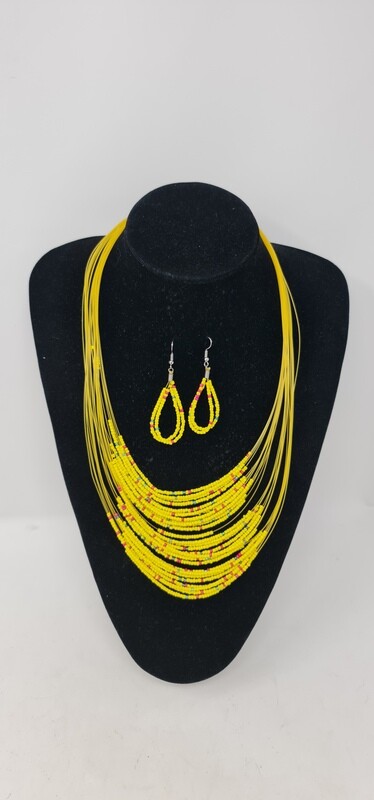 Handbeaded Necklace and Earrings - Leah Collection - Yellow Mix
