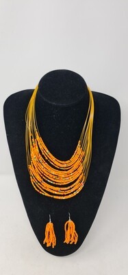 Handbeaded Necklace and Earrings - Leah Collection - Orange Mix
