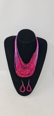 Handbeaded Necklace and Earrings - Leah Collection - Pink Mix