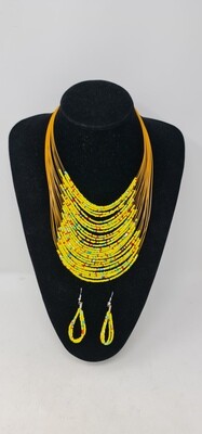 Handbeaded Necklace and Earrings - Leah Collection - Yellow Mix